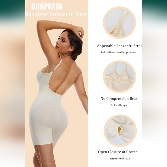 NWOT SHAPERIN Ribbed Mid-Thigh Bodysuit Shapewear Seamless Body Shaper, … - Picture 5 of 6